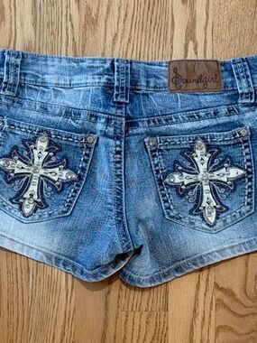 Soundgirl Light Blue Embellished Denim Shorts